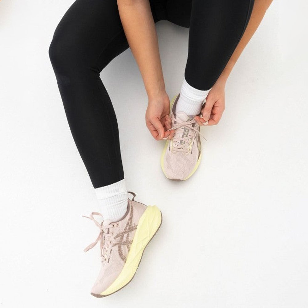 HOME | KOSMICKS | ONLINE BRAND STORE | 2026 24 Asics Novablast 5 Running Trainers in mineral beige and taupe grey