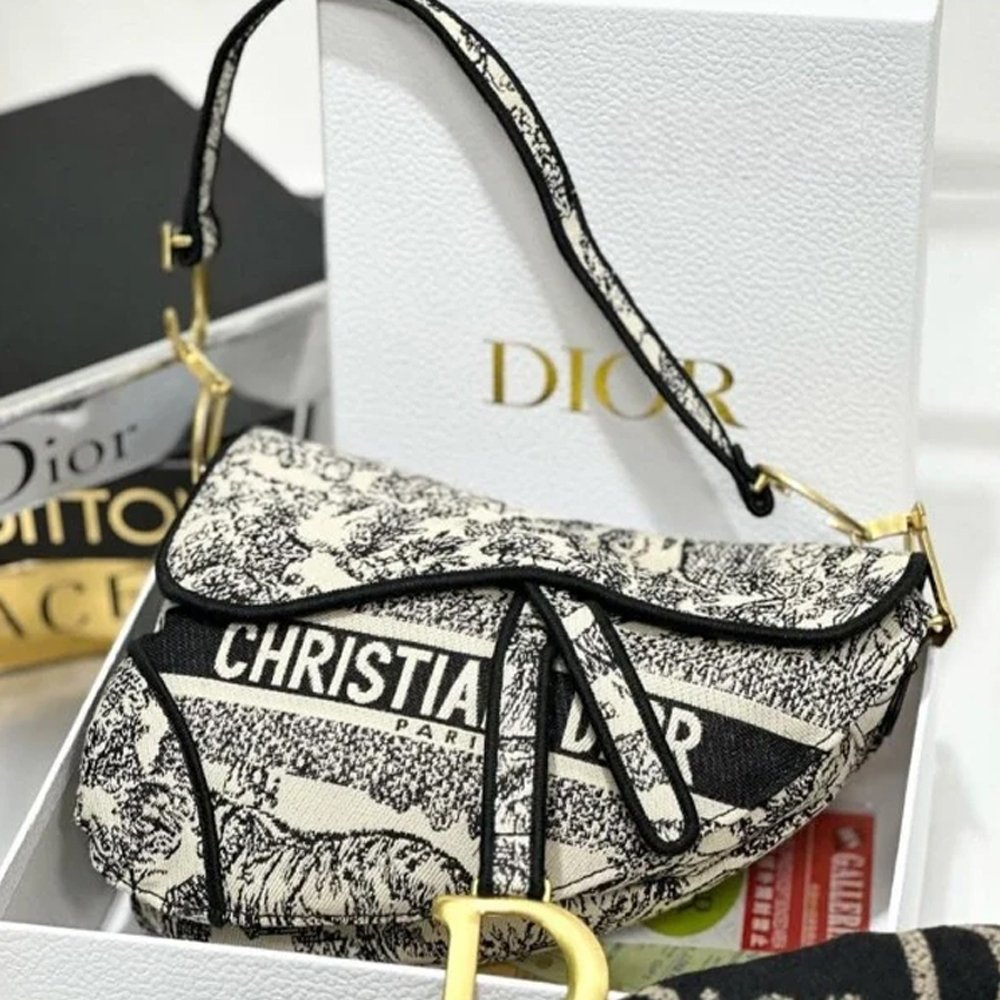 18 Dior Saddle Blue Toile de Jouy Embroidery With OG Box & Dust Bag (Blue Tiger 1035)
