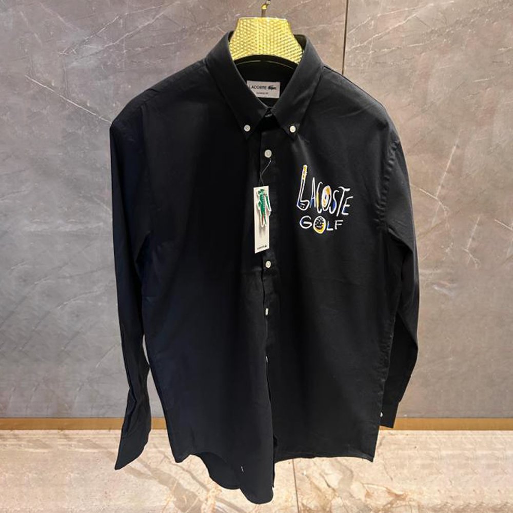 LACOSTE GOLF BLACK SIDE PRINTED SHIRT