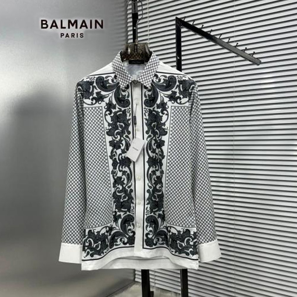 HOME | KOSMICKS | ONLINE BRAND STORE | 2026 105 BALMAIN WHITE BANDANA FULL FRONT BACK PRINTED SHIRT WITH BOX