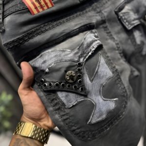LAGUNA BEACH CHARCOAL GREY DIAMOND JEANS PATCH DENIM