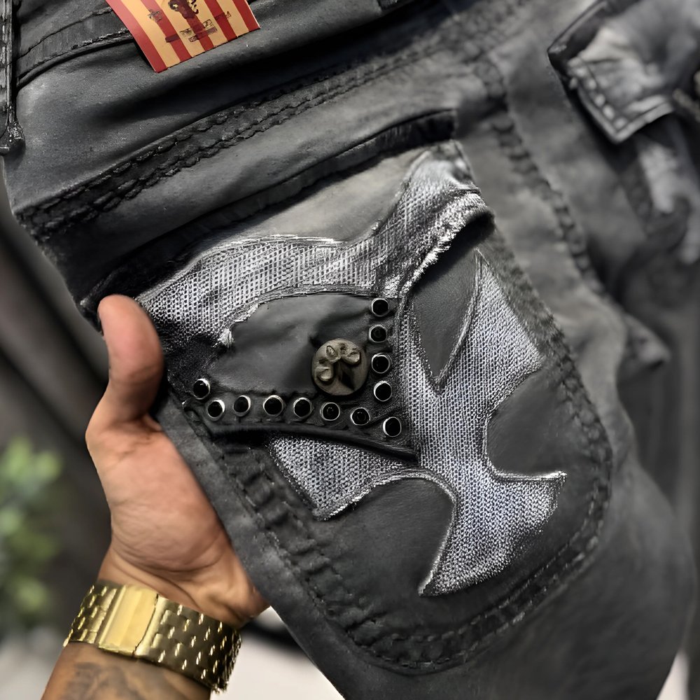 HOME | KOSMICKS | ONLINE BRAND STORE | 2026 97 LAGUNA BEACH CHARCOAL GREY DIAMOND JEANS PATCH DENIM