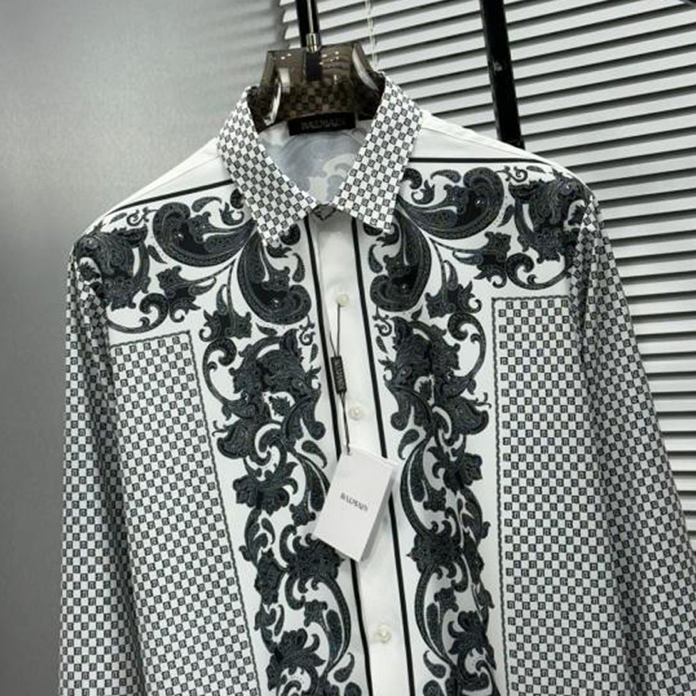 HOME | KOSMICKS | ONLINE BRAND STORE | 2026 106 BALMAIN WHITE BANDANA FULL FRONT BACK PRINTED SHIRT WITH BOX