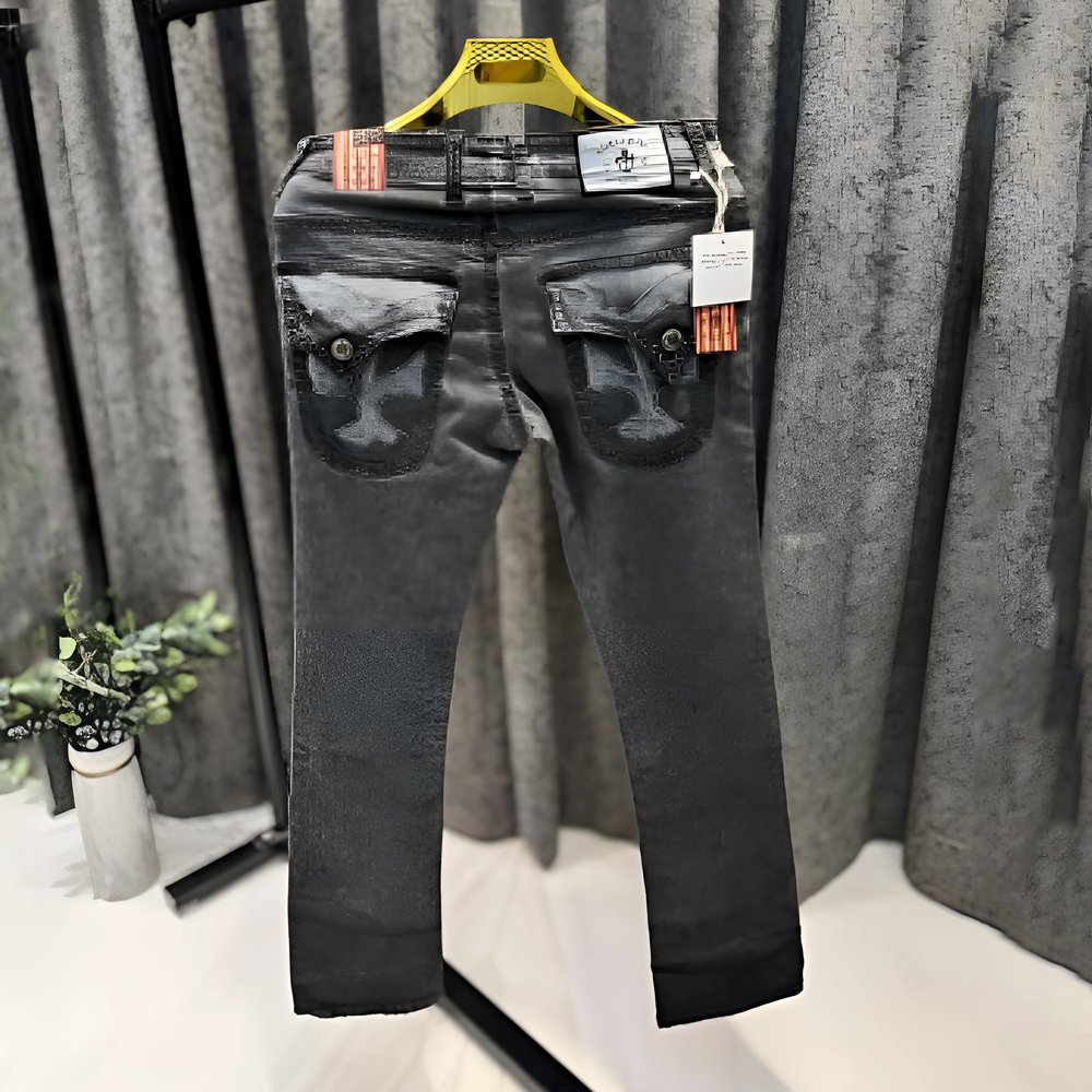 HOME | KOSMICKS | ONLINE BRAND STORE | 2026 98 LAGUNA BEACH CHARCOAL GREY DIAMOND JEANS PATCH DENIM